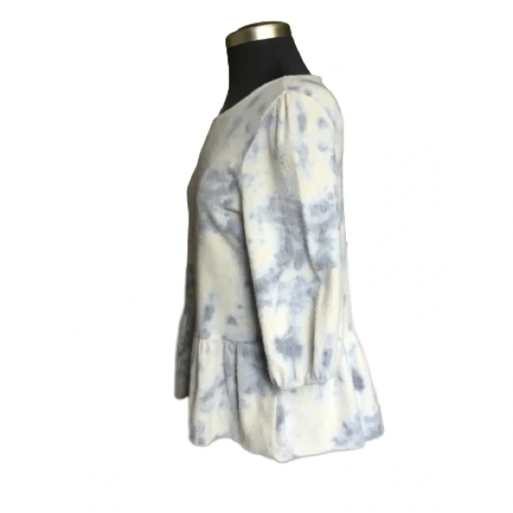 W5 by Anthropologie Blue Tie Dye Cloud Design Babydoll Style Top Peplum Bottom S - Picture 3 of 6